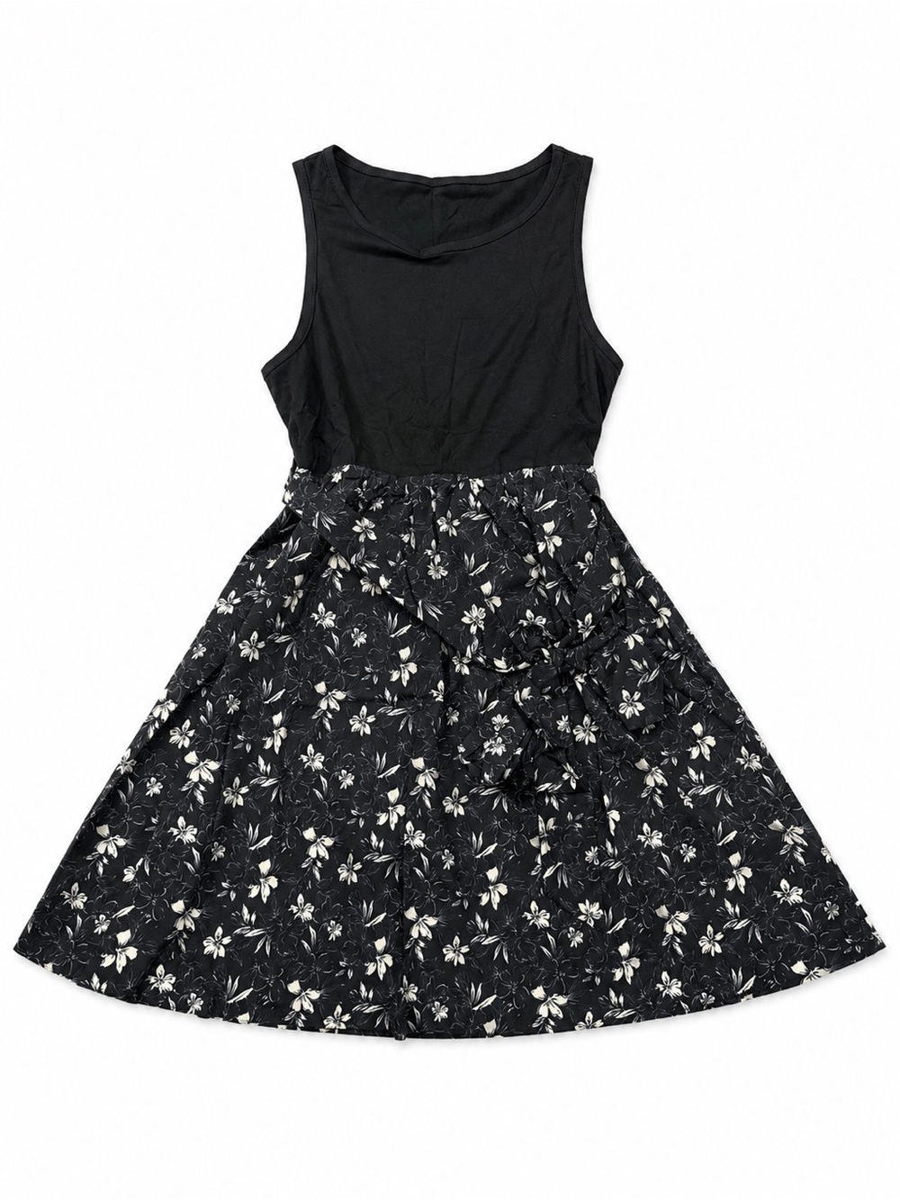 CUPSHE Black Floral Sleeveless Midi Dress Tie Waist A-Line Dress
